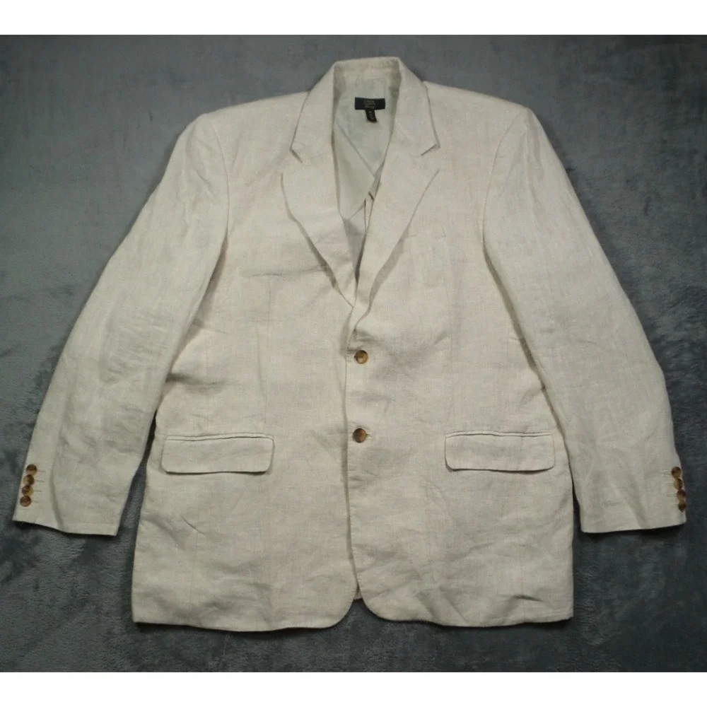 Club Room Luxury Blazer Mens Size 3XL Beige 100% Linen Double Vented 2 Button